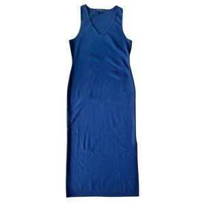 WORTH New York Large Navy Wool Blend Sleeveless V Neck Knit Midi Dress